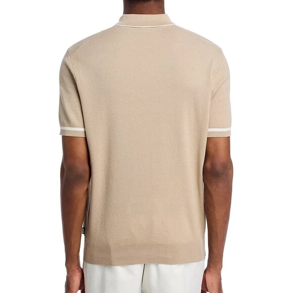 Hugo Boss Men's Short Sleeve BOSS Borillo Tipped Jacquard Knit Polo Shirt Beige - Picture 3 of 5